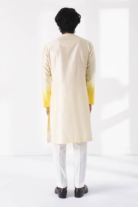 Shop Dhruv Vaish Yellow Silk, Cotton, Chanderi Ombre Layered Kurta Set at Aza Fashions Shop_Dhruv Vaish_Yellow Silk, Cotton, Chanderi Ombre Layered Kurta Set _at_Aza_Fashions