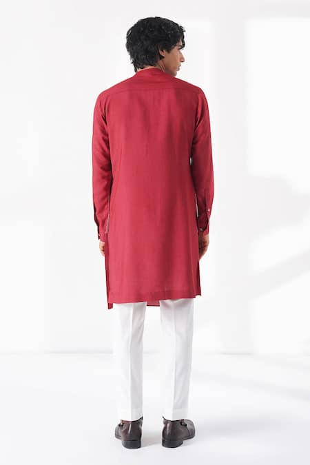 Dhruv Vaish Thread Embroidered Cotton Silk Kurta & Pant Set 
