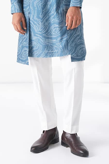 Buy_Dhruv Vaish_Blue Silk, Cotton, Chanderi Swirl Printed Kurta Set _Online_at_Aza_Fashions