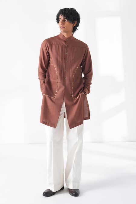 Dhruv Vaish Panel Detail Cotton Silk Kurta Set 