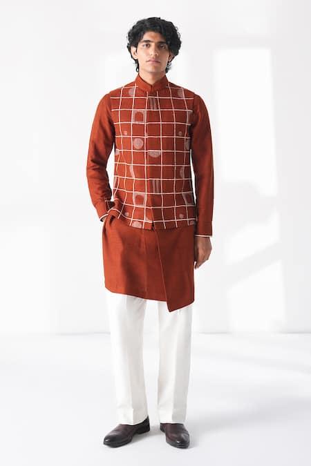 Dhruv Vaish Thread Embroidered Nehru Jacket 