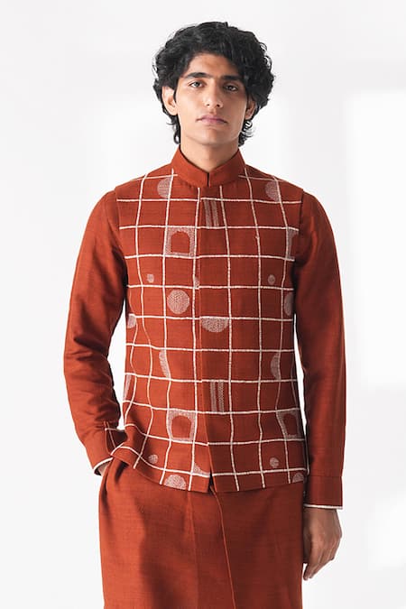 Dhruv Vaish Thread Embroidered Nehru Jacket 