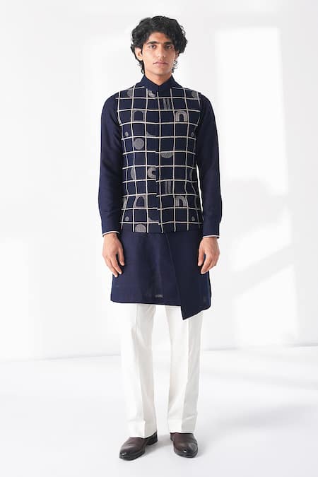Dhruv Vaish Thread Embroidered Nehru Jacket 