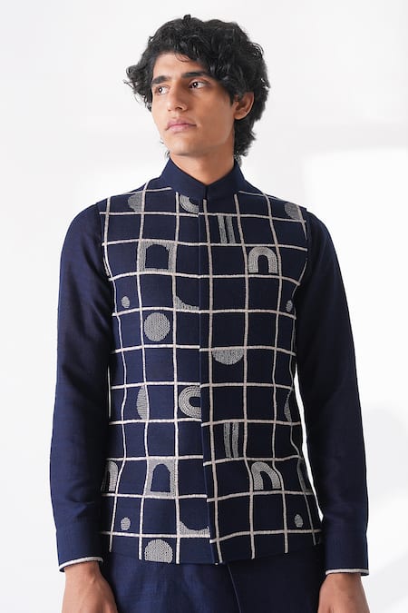 Dhruv Vaish Thread Embroidered Nehru Jacket 