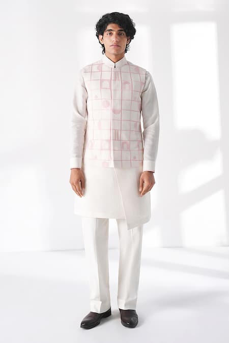 Buy Dhruv Vaish Ivory Silk Embroidery Thread Nehru Jacket Online at Aza Fashions Buy_Dhruv Vaish_Ivory Silk Embroidery Thread Nehru Jacket _Online_at_Aza_Fashions