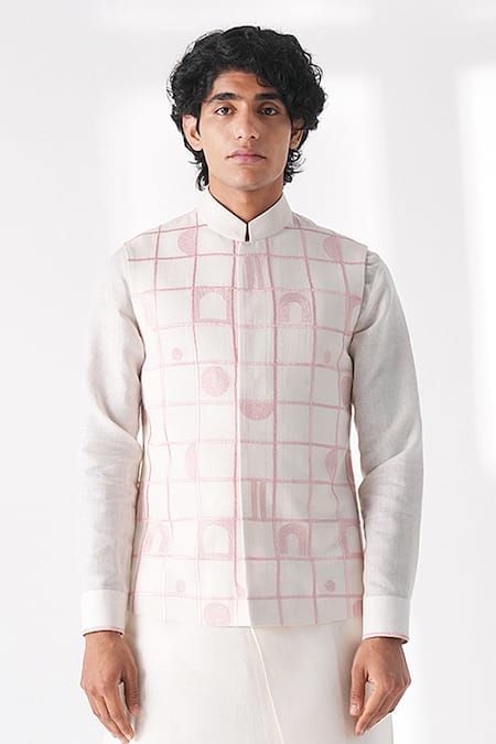 Dhruv Vaish Thread Embroidered Nehru Jacket 