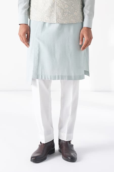 Shop_Dhruv Vaish_Blue Silk Zari Embroidered Nehru Jacket _Online_at_Aza_Fashions