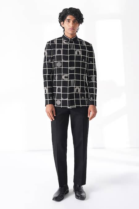 Dhruv Vaish Grid Motif Bandhgala 