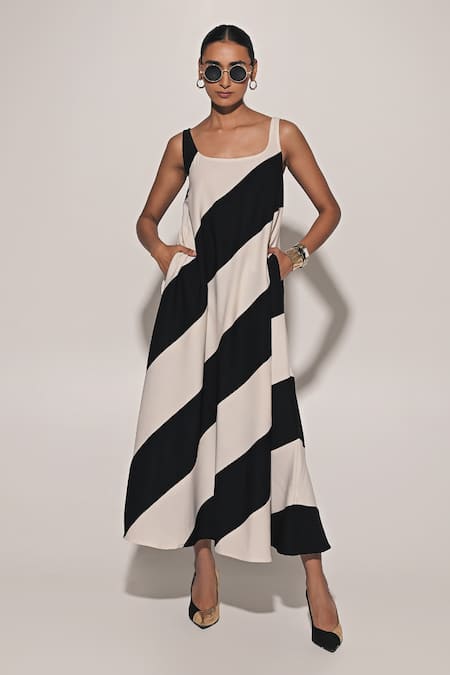 Kriti Bapna Striped Diagonal Maxi Dress 