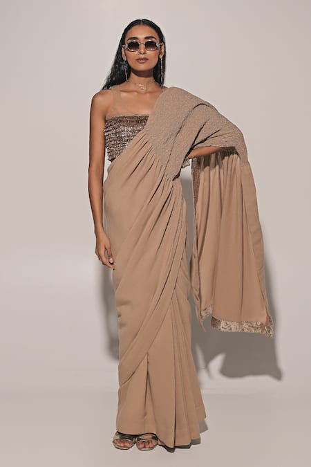 Kriti Bapna Blended Linen And Net Saree & Blouse Set 