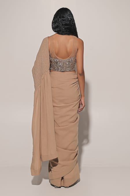 Kriti Bapna Blended Linen And Net Saree & Blouse Set 