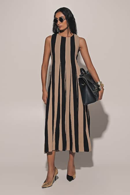 Kriti Bapna Striped Midi Dress & Jacket Set 