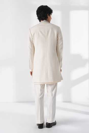 Shop Dhruv Vaish Ivory Silk Embroidery Front Open Pintuck Sherwani Set at Aza Fashions Shop_Dhruv Vaish_Ivory Silk Embroidery Front Open Pintuck Sherwani Set _at_Aza_Fashions
