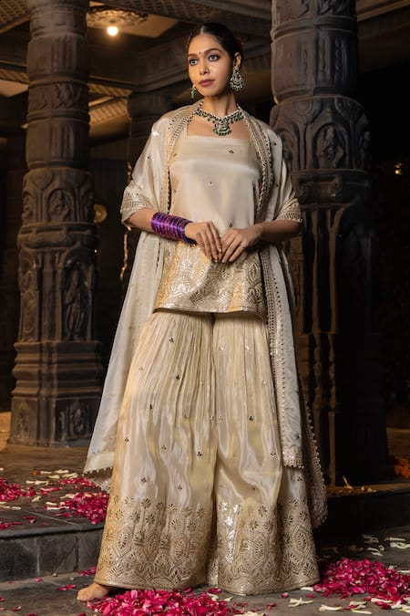 Monk & Mei By Sonia Anand Kashvi Embroiderd Kurta Sharara Set 