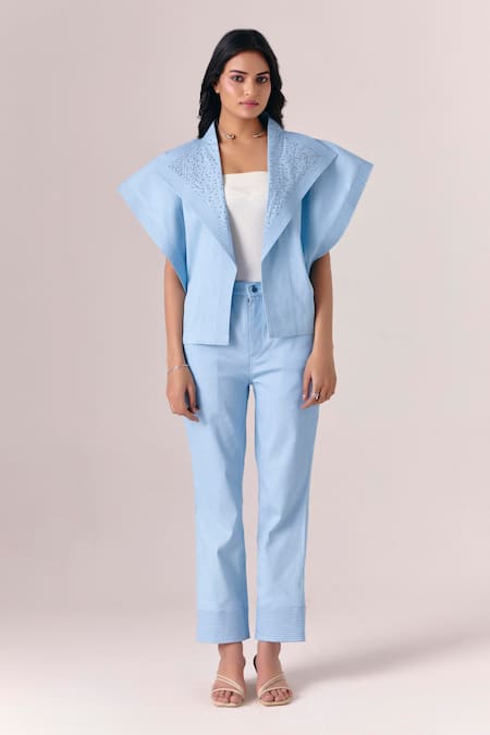 Savaaya Embroidered Collar Jacket Pant Set 