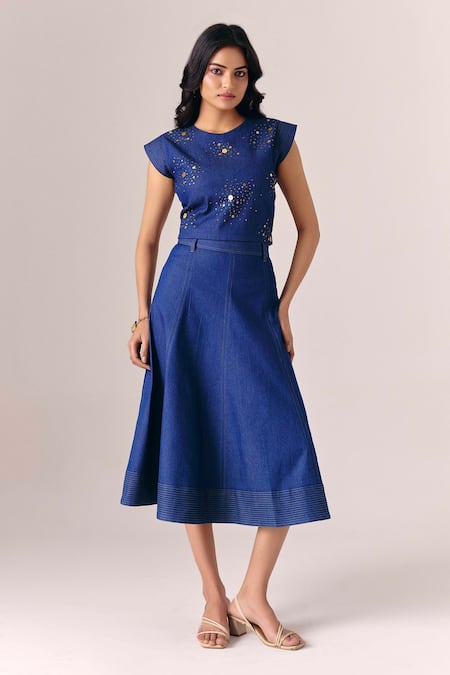 Savaaya Gilded Denim Top & Skirt Set 