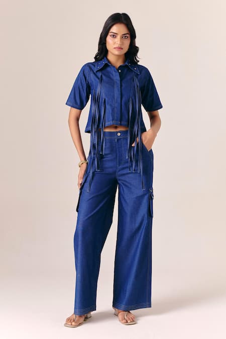 Savaaya Sway Denim Top Pant Set 