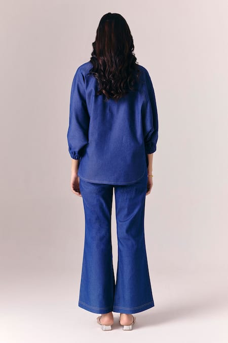 Savaaya Indigo Petal Shirt Pant Set 