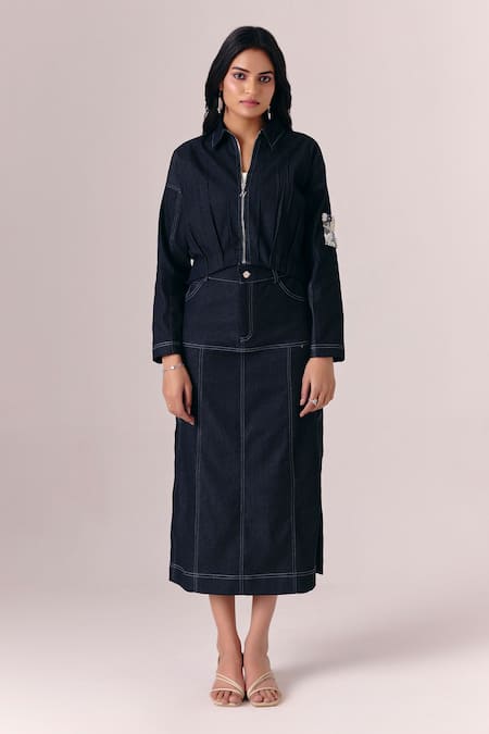 Savaaya Midnight Tide Denim Jacket & Skirt Set 