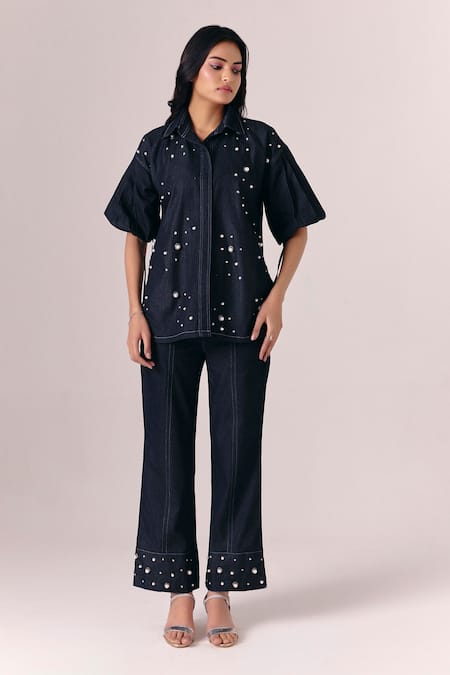 Savaaya Midnight Pearl Denim Shirt With Nightline Pant 