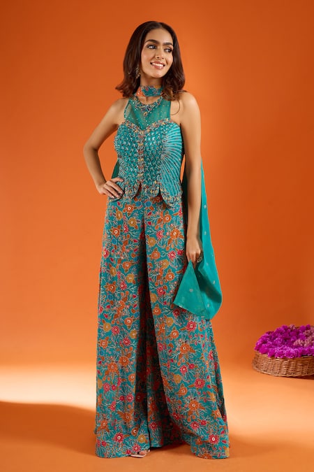 Samyukta Singhania Silk Embroidered Top Sharara Set 