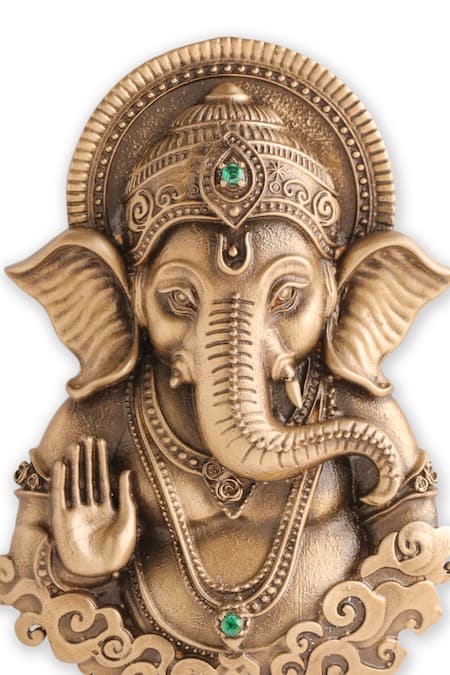 Shop_Cosa Nostraa_Gold Stones Vinayaka Heritage Brooch _Online_at_Aza_Fashions