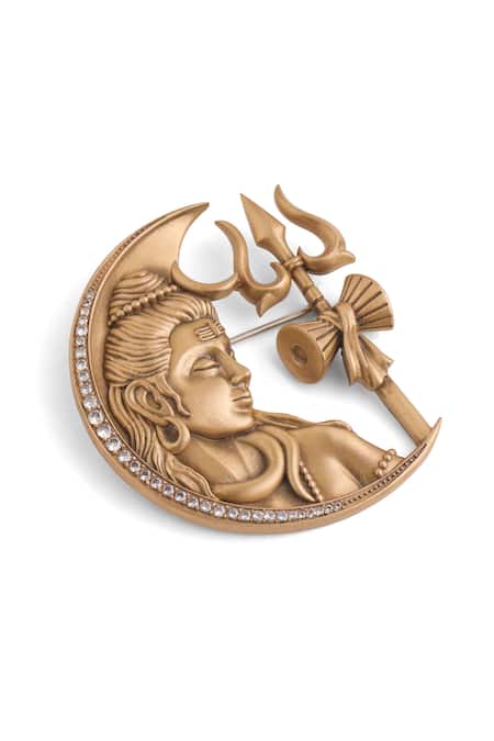 Buy_Cosa Nostraa_Gold Crystals Divine Crescent Brooch _Online_at_Aza_Fashions