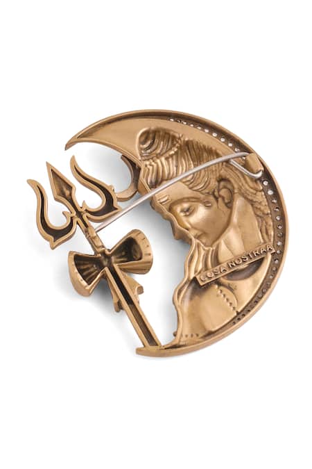 Shop_Cosa Nostraa_Gold Crystals Divine Crescent Brooch _Online_at_Aza_Fashions