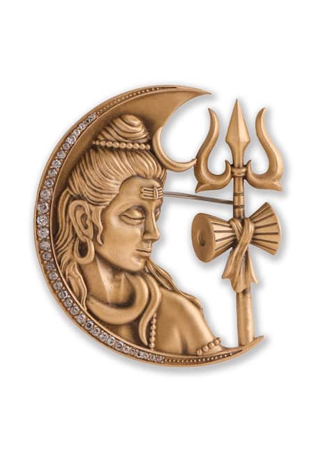 Cosa Nostraa_Gold Crystals Divine Crescent Brooch _at_Aza_Fashions