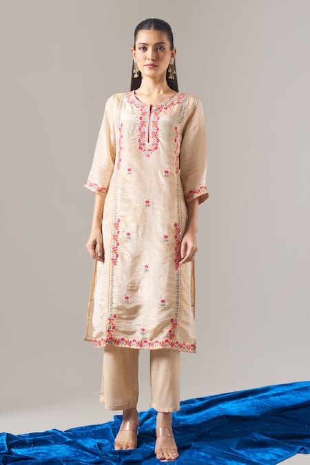 Samyukta Singhania Beige Tissue, Shantoon, Chiffon Embroidery, Mirrors, Zari, Thread And Kurta Set Online at Aza Fashions Samyukta Singhania_Beige Tissue, Shantoon, Chiffon Embroidery, Mirrors, Zari, Thread And Kurta Set _Online_at_Aza_Fashions