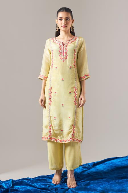 Samyukta Singhania Green Tissue, Shantoon, Chiffon Embroidery, Shimmer Thread And Kurta Set Online at Aza Fashions Samyukta Singhania_Green Tissue, Shantoon, Chiffon Embroidery, Shimmer Thread And Kurta Set _Online_at_Aza_Fashions