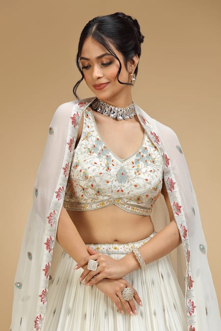 Jhambthreads_Green Silk, Georgette Beads, Tassels, Sequins Peacock Embroidered Lehenga Set _at_Aza_Fashions