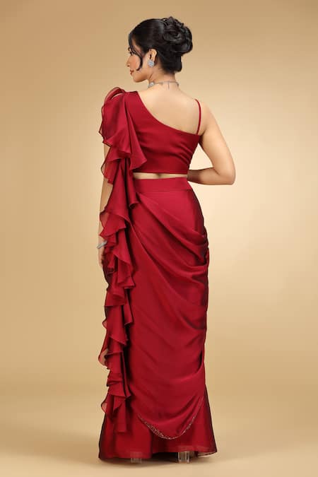 Jhambthreads Ruffle Pre-Draped Saree & Blouse Set 