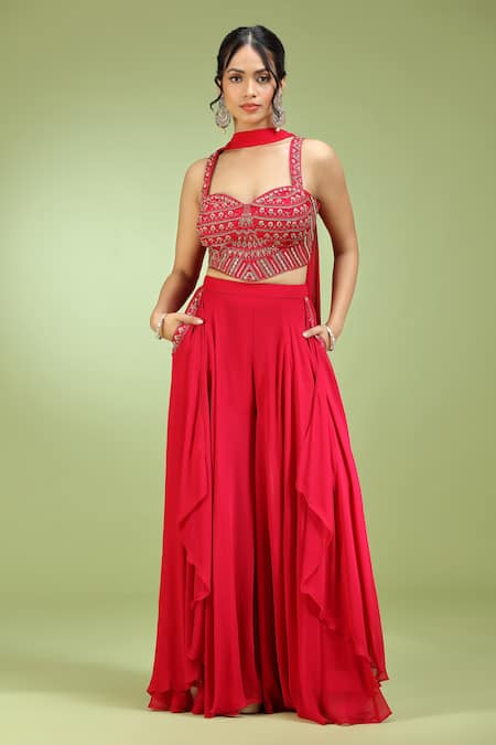 Jhambthreads Embroidered Blouse & Palazzo Set 