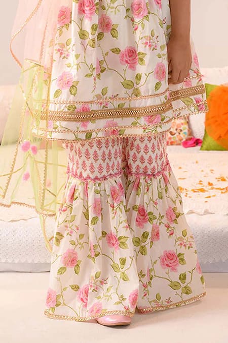 Buy Jhambthreads Multi Color Cotton, Net Embroidery Printed Kurta Sharara Set Online at Aza Fashions Buy_Jhambthreads_Multi Color Cotton, Net Embroidery Printed Kurta Sharara Set _Online_at_Aza_Fashions