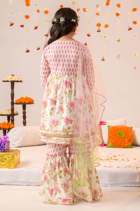 Shop Jhambthreads Multi Color Cotton, Net Embroidery Printed Kurta Sharara Set at Aza Fashions Shop_Jhambthreads_Multi Color Cotton, Net Embroidery Printed Kurta Sharara Set _at_Aza_Fashions