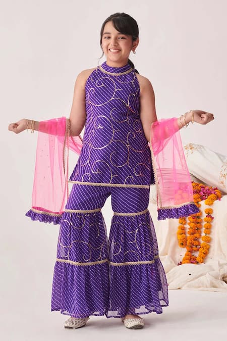 Jhambthreads Printed Embroidered Georgette Kurta Set 