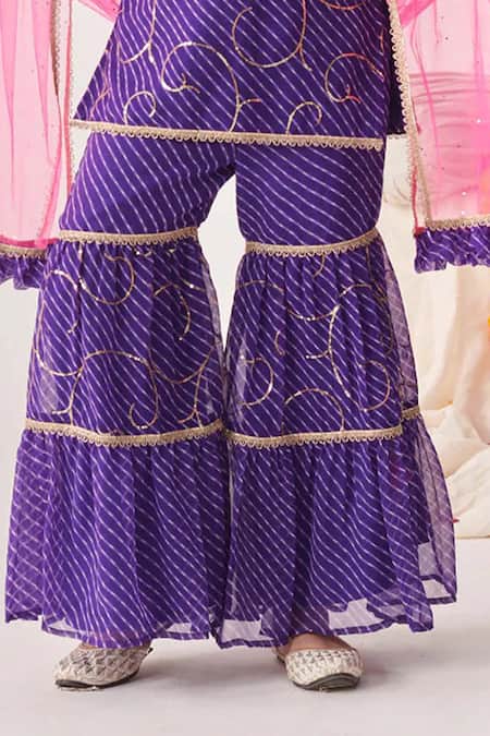 Shop_Jhambthreads_Blue Georgette, Net Embroidery Printed Kurta Set _Online_at_Aza_Fashions