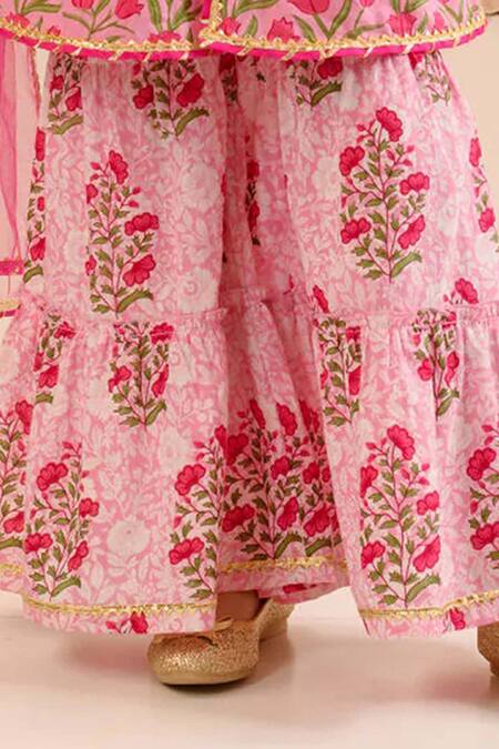 Jhambthreads_Pink Net, Pure Cotton Embroidery Printed And Kurta Set _Online_at_Aza_Fashions