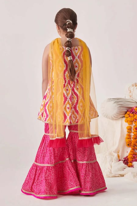 Jhambthreads Ikat Print Kurta Sharara Set 