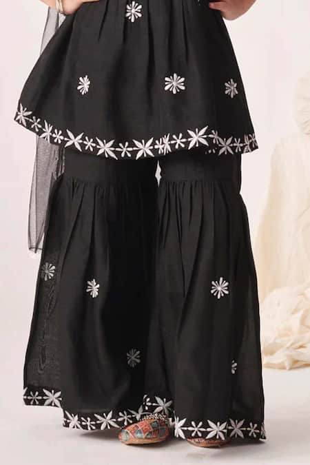 Jhambthreads Black Silk, Net Embroidery Printed And Kurta Set Online at Aza Fashions Jhambthreads_Black Silk, Net Embroidery Printed And Kurta Set _Online_at_Aza_Fashions