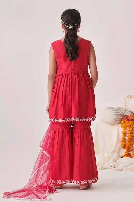 Jhambthreads Checkered Embroidered Kurta Sharara Set 