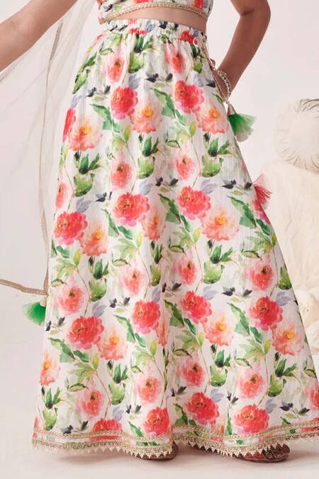 Shop_Jhambthreads_Multi Color Silk, Net Embroidery, Tassels Floral Print Lehenga Set _Online_at_Aza_Fashions