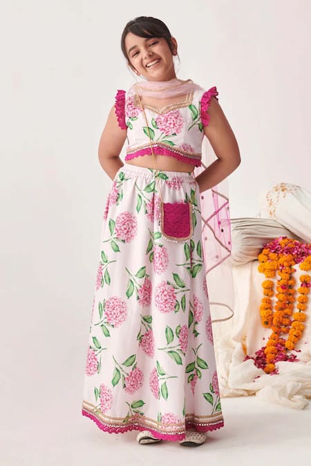 Jhambthreads Floral Print Blouse Lehenga Set 