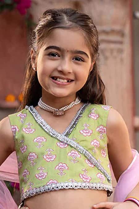 Jhambthreads_Pink Cotton, Net Embroidery, Sequins Printed And Lehenga Set _Online_at_Aza_Fashions