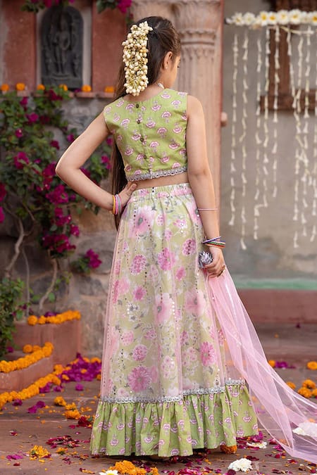 Jhambthreads Printed & Embroidered Cotton Lehenga Set 