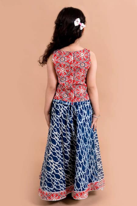 Jhambthreads Fish Print Lehenga & Top Set 