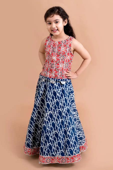 Jhambthreads Fish Print Lehenga & Top Set 