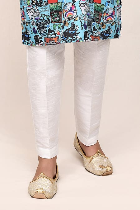 Jhambthreads_Blue Silk, Cotton, Linen Printed Kurta Set _Online_at_Aza_Fashions