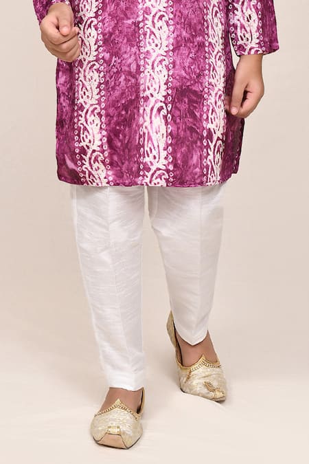 Jhambthreads_White Silk Stripe Print Kurta Set _Online_at_Aza_Fashions